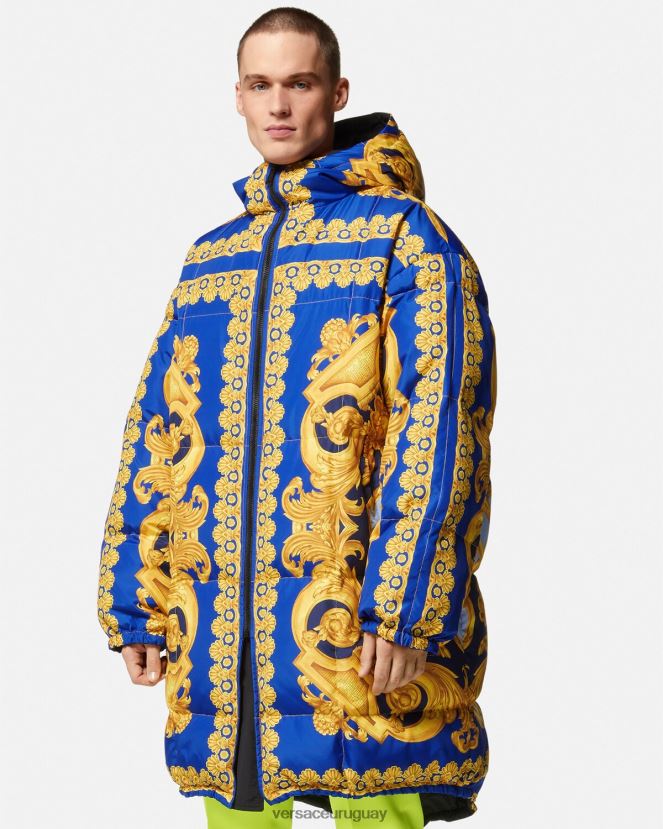 Versace parka acolchada reversible barroco 660 hombres azul y oro ropa H88R0H1239