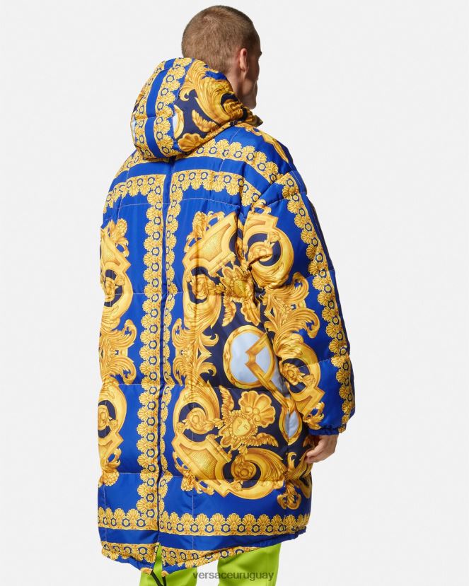Versace parka acolchada reversible barroco 660 hombres azul y oro ropa H88R0H1239