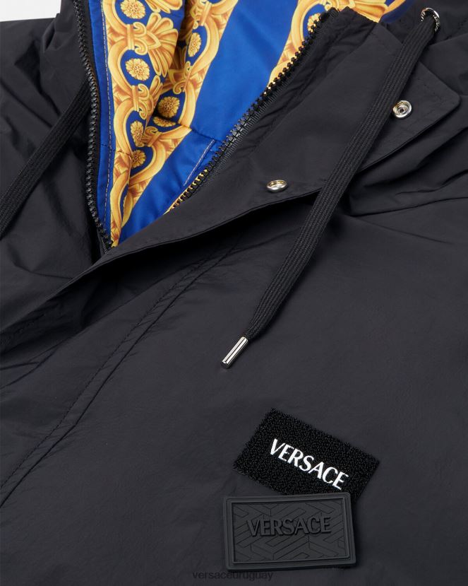 Versace parka acolchada reversible barroco 660 hombres azul y oro ropa H88R0H1239