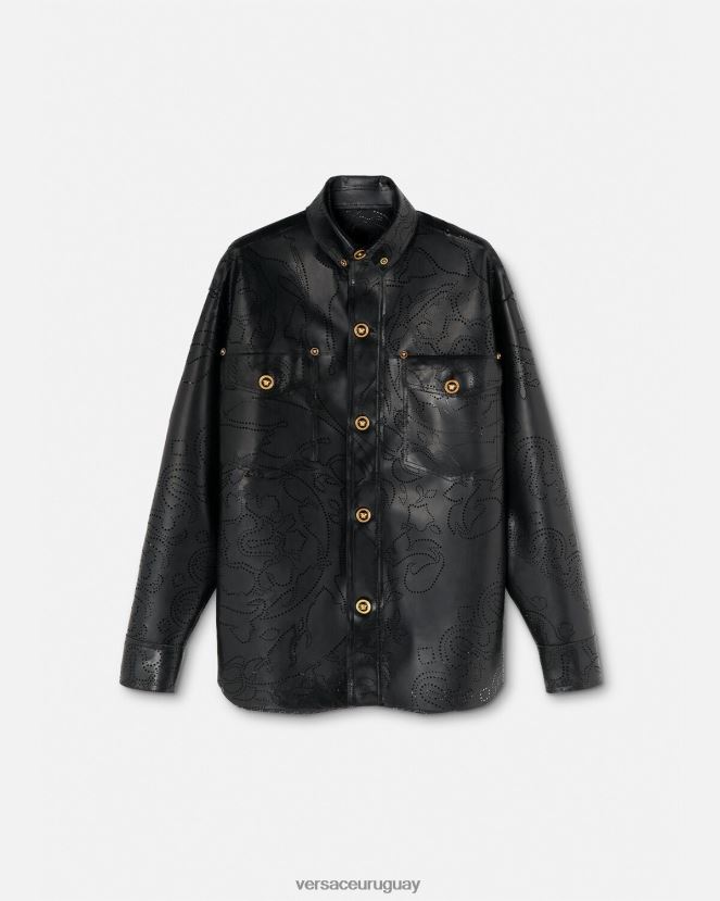 Versace sobrecamisa de látex barroco hombres negro ropa H88R0H1237
