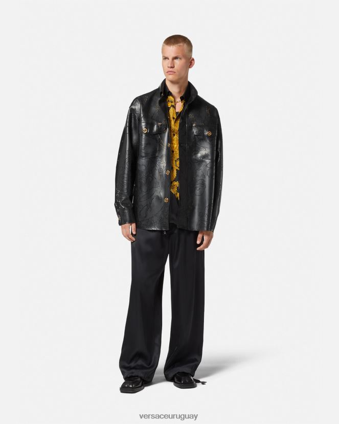 Versace sobrecamisa de látex barroco hombres negro ropa H88R0H1237