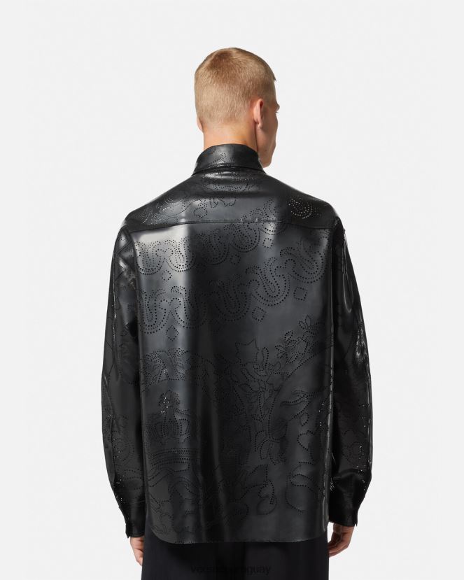 Versace sobrecamisa de látex barroco hombres negro ropa H88R0H1237