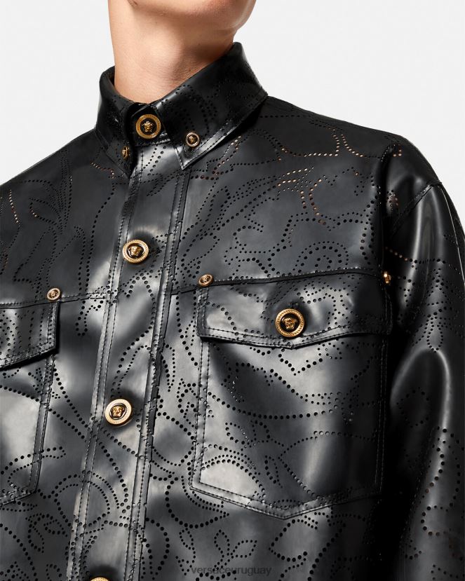 Versace sobrecamisa de látex barroco hombres negro ropa H88R0H1237