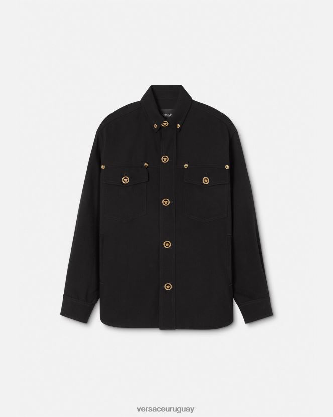 Versace sobrecamisa de lana virgen con medusa hombres negro ropa H88R0H1229