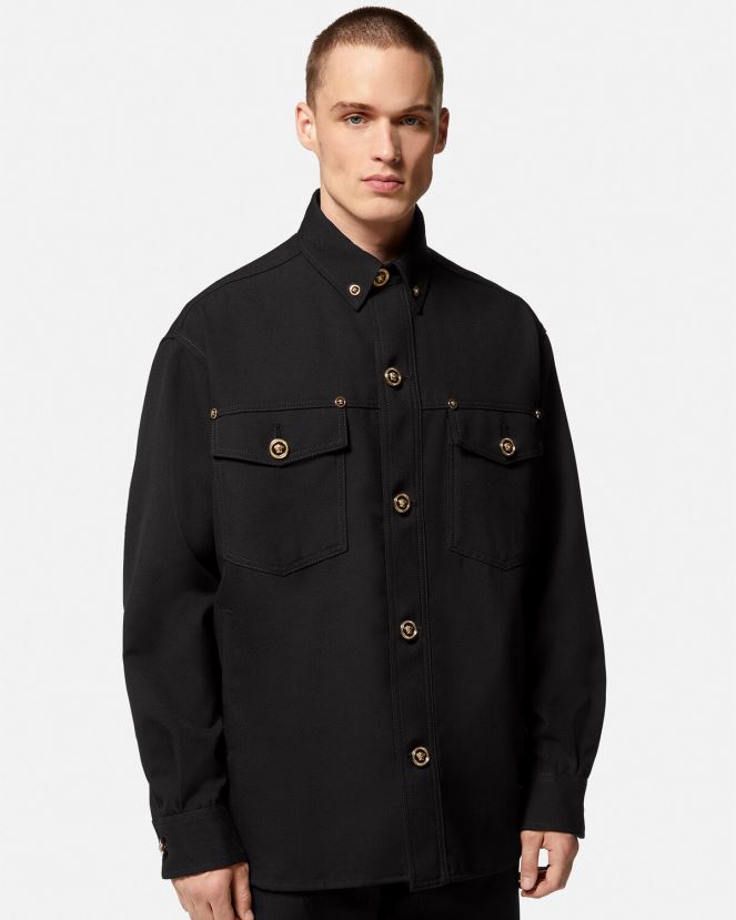 Versace sobrecamisa de lana virgen con medusa hombres negro ropa H88R0H1229