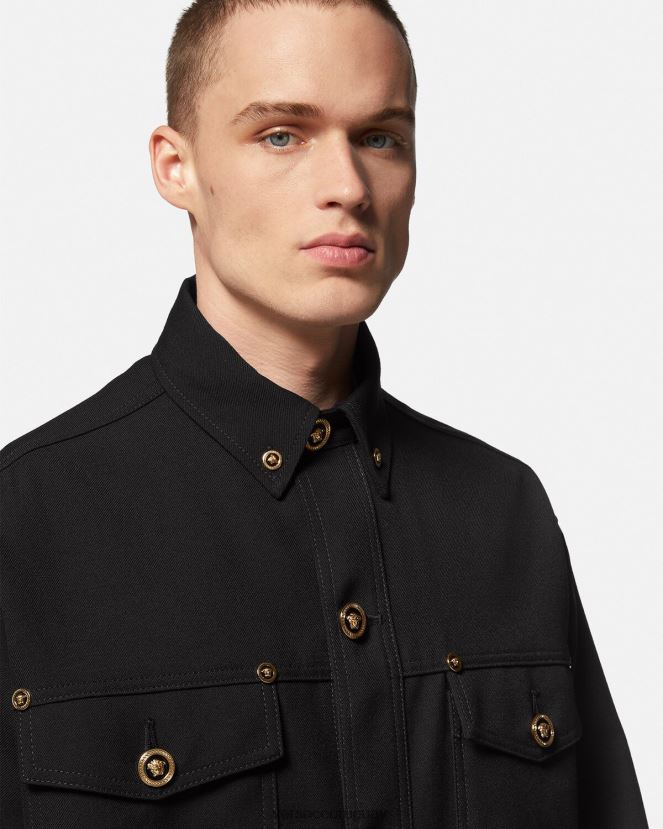 Versace sobrecamisa de lana virgen con medusa hombres negro ropa H88R0H1229