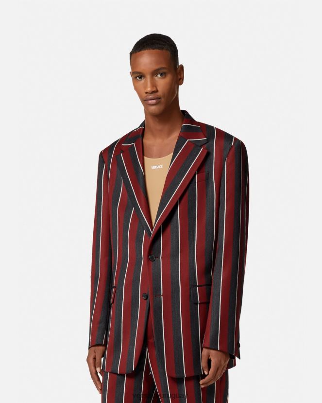 Versace blazer a rayas con botonadura simple hombres rojo y gris ropa H88R0H1271