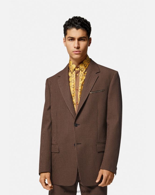 Versace blazer barroco 660 de pata de gallo hombres marrón y dorado ropa H88R0H1279