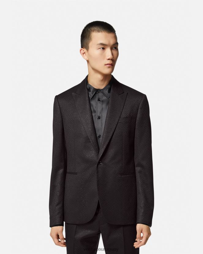 Versace blazer con greca en jacquard hombres negro ropa H88R0H1277