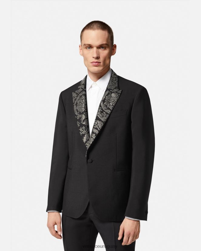 Versace blazer con silueta barroco y tachuelas hombres negro ropa H88R0H1275