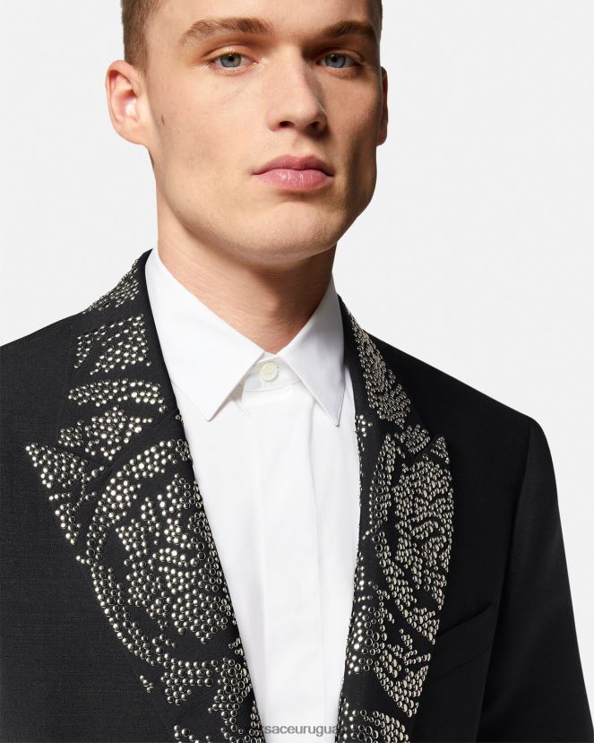 Versace blazer con silueta barroco y tachuelas hombres negro ropa H88R0H1275