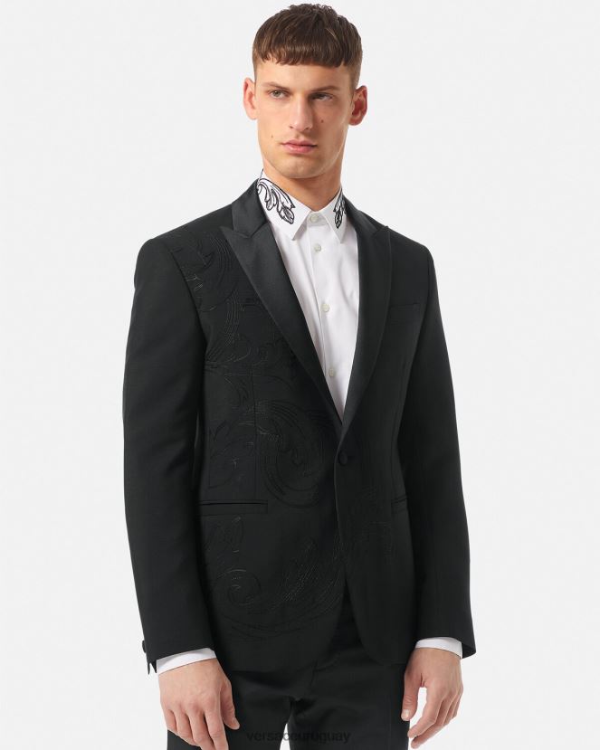 Versace blazer formal con bordado barroco hombres negro ropa H88R0H1262