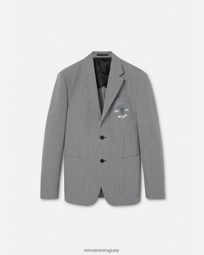 Versace blazer universitario con logo de pata de gallo hombres blanco negro ropa H88R0H1278
