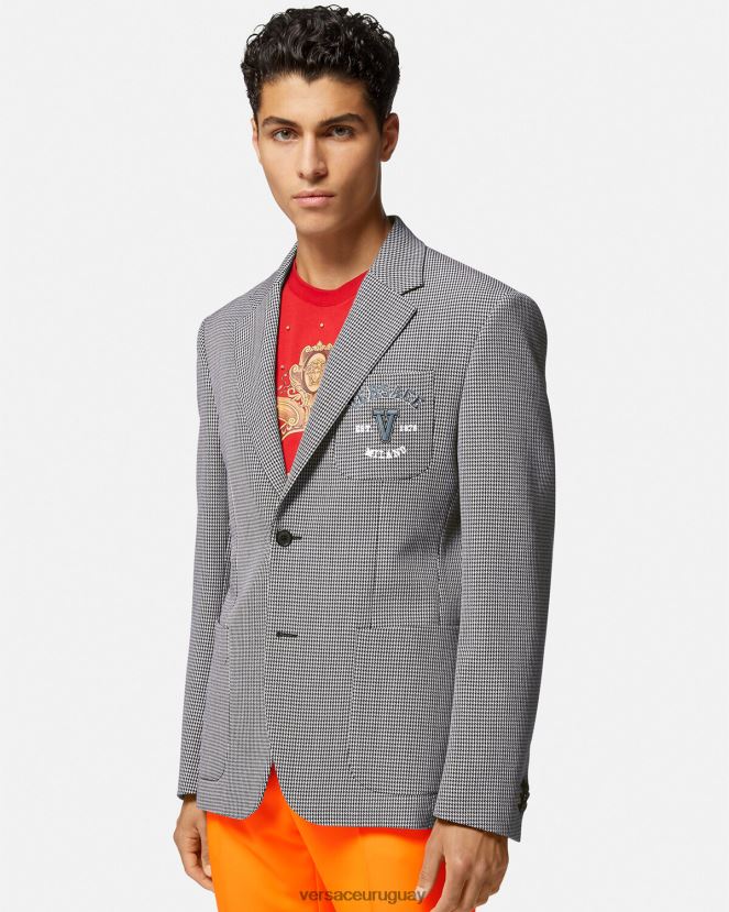 Versace blazer universitario con logo de pata de gallo hombres blanco negro ropa H88R0H1278
