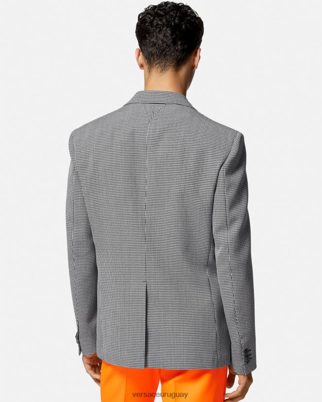 Versace blazer universitario con logo de pata de gallo hombres blanco negro ropa H88R0H1278
