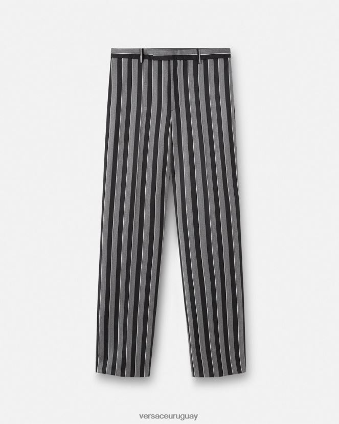 Versace pantalones de lana a rayas hombres gris ropa H88R0H1269