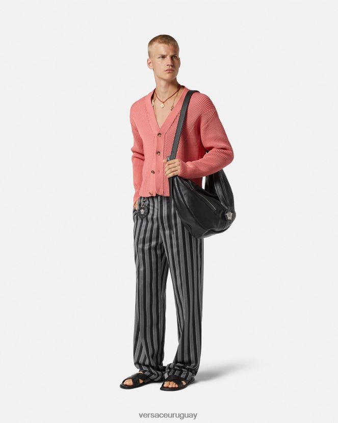 Versace pantalones de lana a rayas hombres gris ropa H88R0H1269