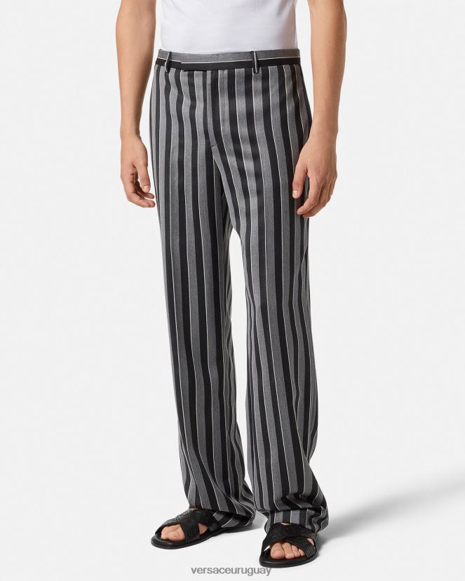 Versace pantalones de lana a rayas hombres gris ropa H88R0H1269