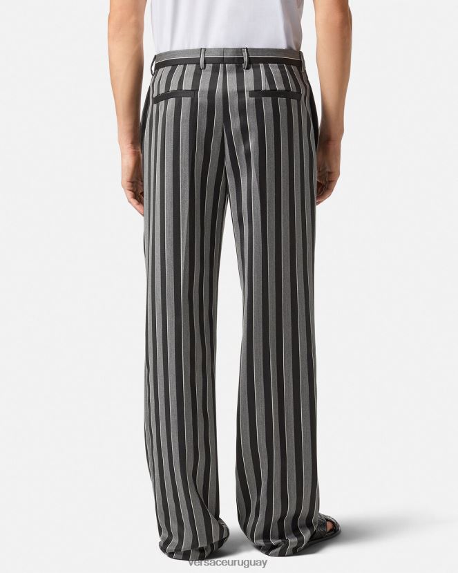 Versace pantalones de lana a rayas hombres gris ropa H88R0H1269