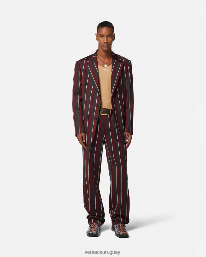Versace pantalones de lana a rayas hombres rojo y gris ropa H88R0H1270