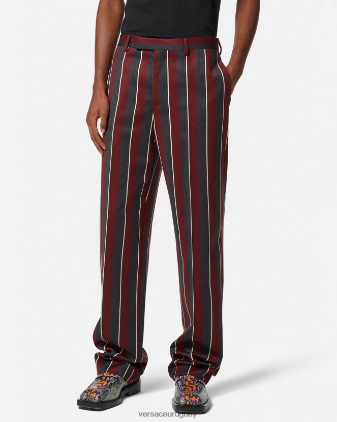 Versace pantalones de lana a rayas hombres rojo y gris ropa H88R0H1270