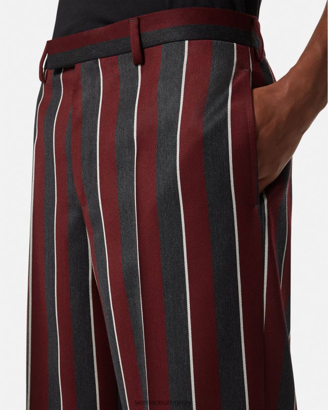 Versace pantalones de lana a rayas hombres rojo y gris ropa H88R0H1270