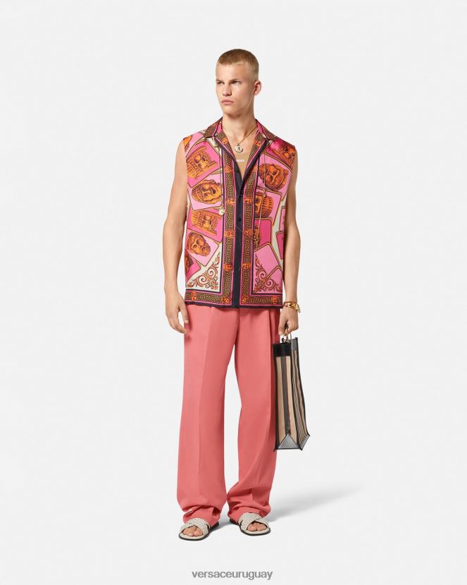 Versace pantalones formales de pierna ancha hombres rosa ropa H88R0H1274