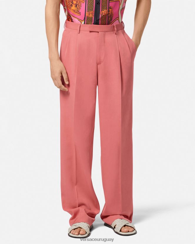 Versace pantalones formales de pierna ancha hombres rosa ropa H88R0H1274