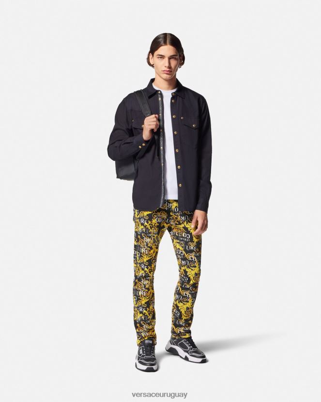 Versace jeans slim con logo de alta costura hombres oro negro ropa H88R0H2429