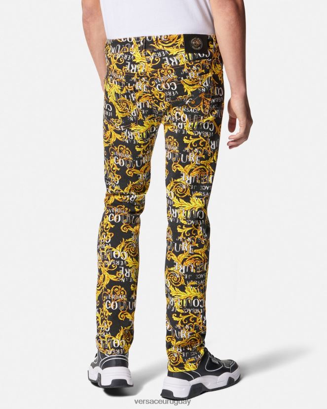Versace jeans slim con logo de alta costura hombres oro negro ropa H88R0H2429