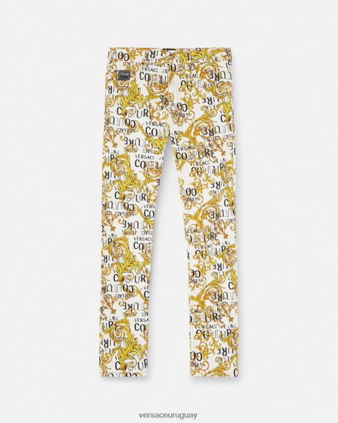 Versace jeans slim con logo de alta costura hombres oro y blanco ropa H88R0H2428