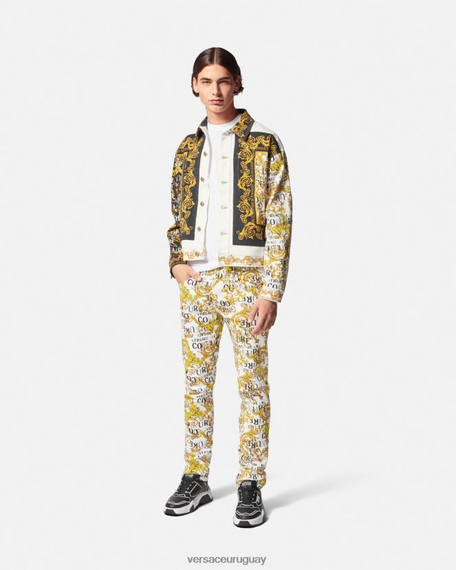 Versace jeans slim con logo de alta costura hombres oro y blanco ropa H88R0H2428