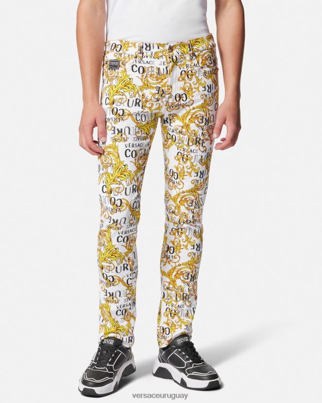 Versace jeans slim con logo de alta costura hombres oro y blanco ropa H88R0H2428