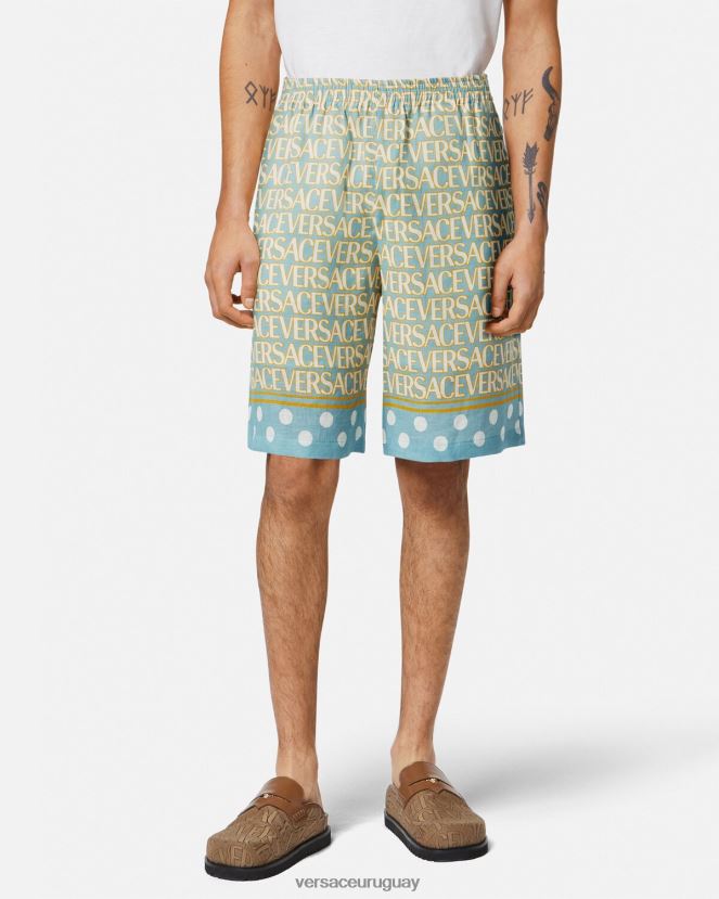 Versace pantalones cortos de lino hombres imprimir ropa H88R0H1439