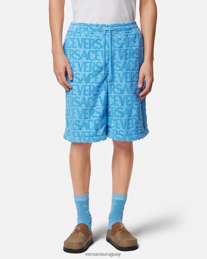 Versace pantalones cortos de toalla hombres azul claro ropa H88R0H1429