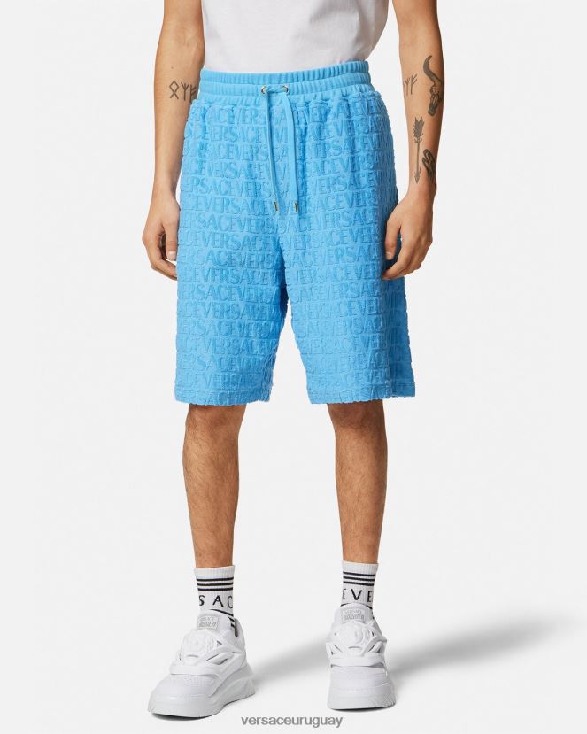 Versace pantalones cortos de toalla hombres azul claro ropa H88R0H1431
