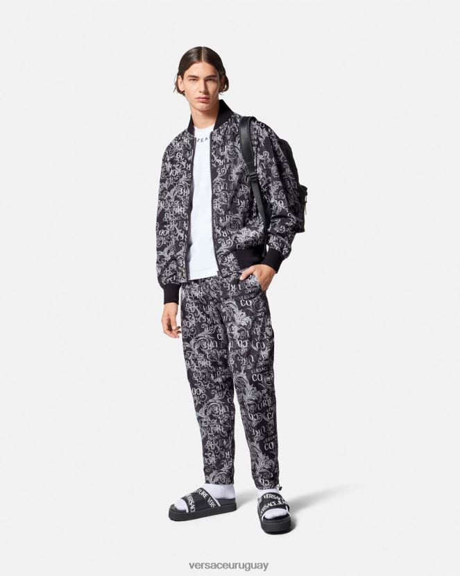 Versace pantalones de alta costura con logo hombres negro y estampado ropa H88R0H2431