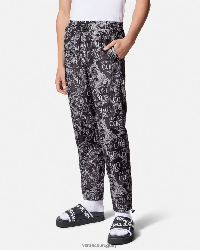 Versace pantalones de alta costura con logo hombres negro y estampado ropa H88R0H2431