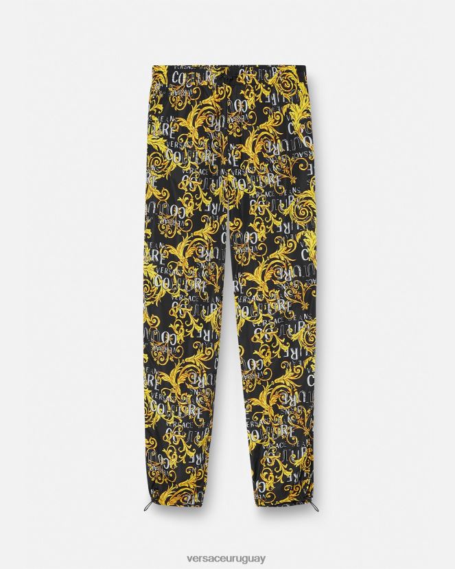 Versace pantalones de alta costura con logo hombres oro negro ropa H88R0H2430