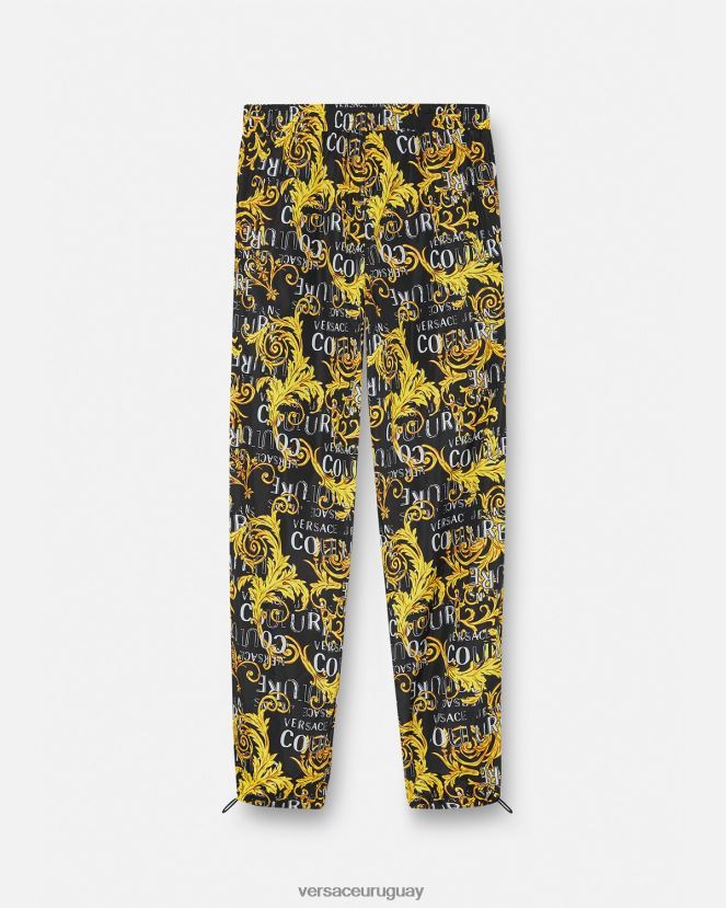 Versace pantalones de alta costura con logo hombres oro negro ropa H88R0H2430