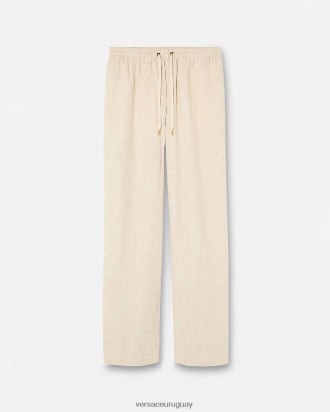 Versace pantalones de cambray con silueta barroca hombres beige ropa H88R0H1442