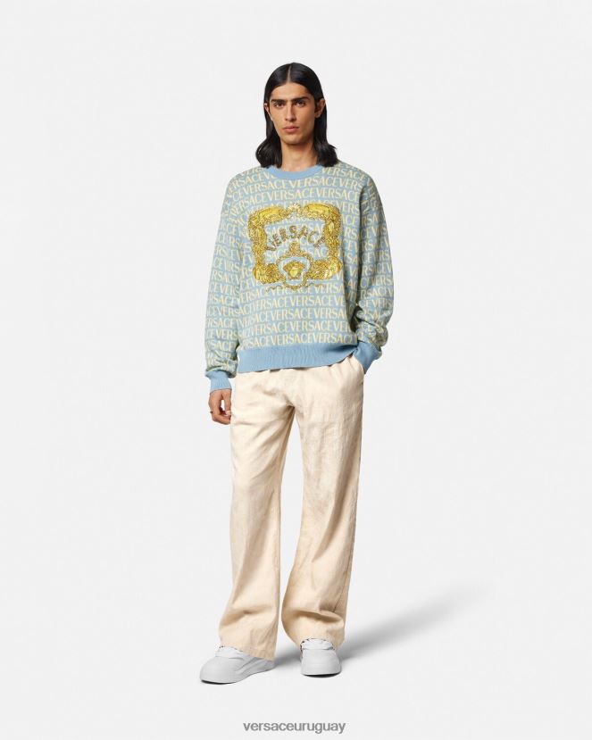 Versace pantalones de cambray con silueta barroca hombres beige ropa H88R0H1442