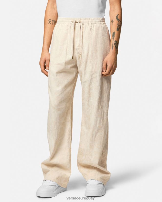Versace pantalones de cambray con silueta barroca hombres beige ropa H88R0H1442