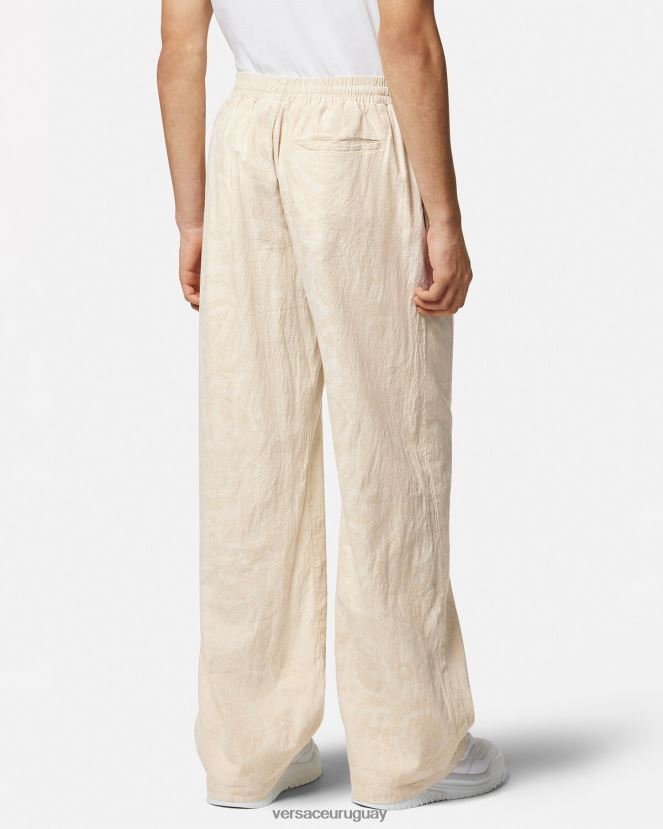 Versace pantalones de cambray con silueta barroca hombres beige ropa H88R0H1442