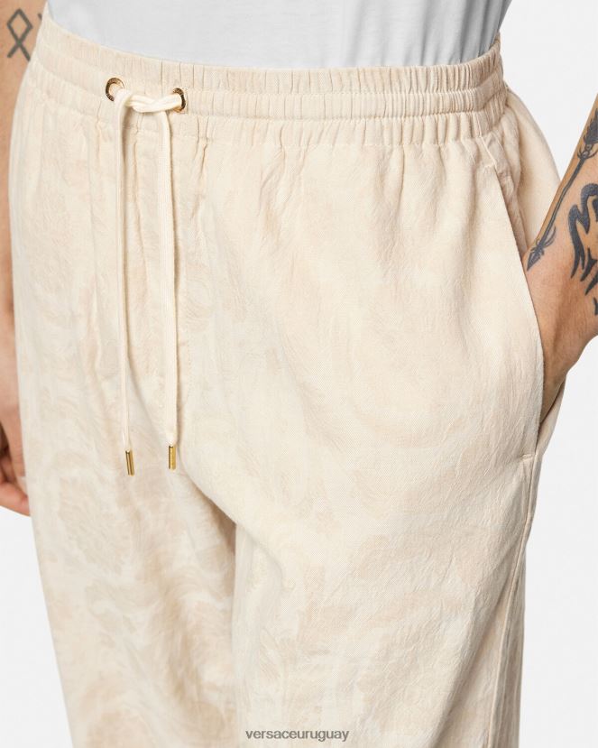 Versace pantalones de cambray con silueta barroca hombres beige ropa H88R0H1442
