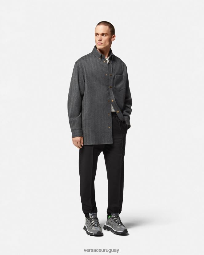 Versace pantalones jogger de mezcla de mohair hombres negro ropa H88R0H1450