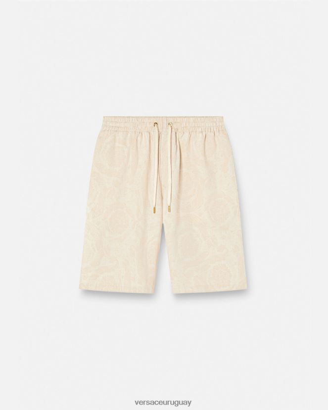 Versace shorts de cambray con silueta barroca hombres beige ropa H88R0H1441