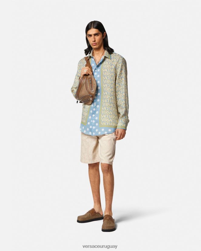 Versace shorts de cambray con silueta barroca hombres beige ropa H88R0H1441