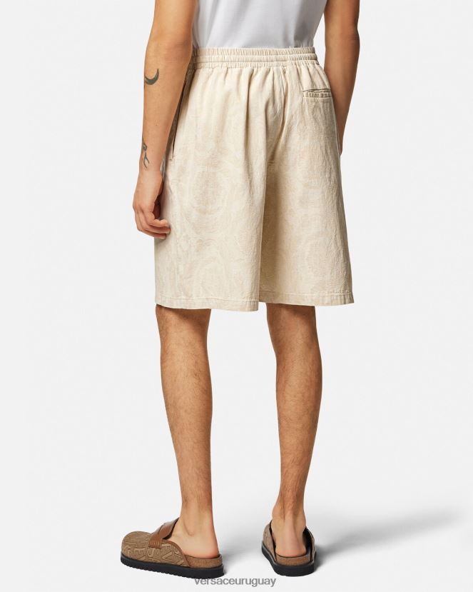Versace shorts de cambray con silueta barroca hombres beige ropa H88R0H1441