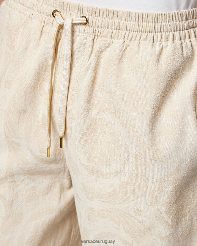 Versace shorts de cambray con silueta barroca hombres beige ropa H88R0H1441